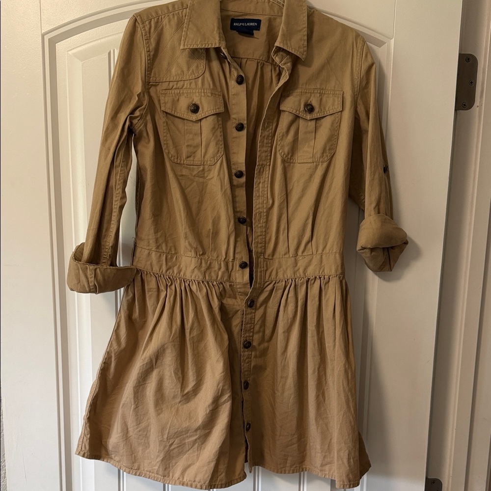 Ralph Lauren Girls Tan Utility Shirt Dress Jacket size 12